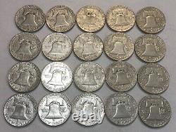 ROLL of 20 circulated 1956 Franklin silver half dollar coins. #2