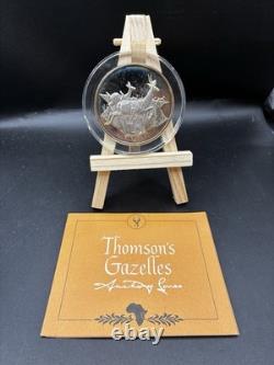 Rare 1970s Franklin Mint Sterling Silver Thomson's Gazelles 2 Oz Medal