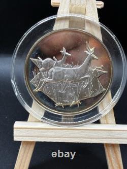 Rare 1970s Franklin Mint Sterling Silver Thomson's Gazelles 2 Oz Medal