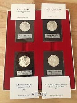 Rare 1971-80 Franklin Mint Sterling 40 Silver Round Medal Christmas Holiday COA