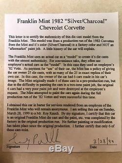 Rare 1/24 Franklin Mint Silver & Charcoal 1982 Corvette