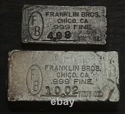 Rare 4.99&10.02 Oz Franklin Brothers Chico California Vintage Silver Bar Set