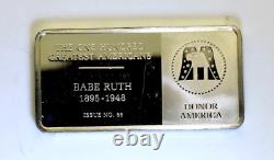 Rare Babe Ruth Proof Silver Art Bar, Franklin Mint 100 Greatest Americans