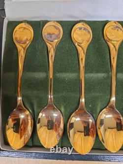 Rare Franklin Mint 1972 Twelve Days of Christmas Vermeil Spoon Set Old WithCase