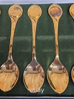 Rare Franklin Mint 1972 Twelve Days of Christmas Vermeil Spoon Set Old WithCase