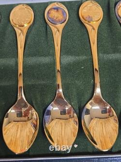 Rare Franklin Mint 1972 Twelve Days of Christmas Vermeil Spoon Set Old WithCase