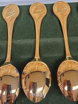 Rare Franklin Mint 1972 Twelve Days of Christmas Vermeil Spoon Set Old WithCase