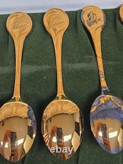 Rare Franklin Mint 1972 Twelve Days of Christmas Vermeil Spoon Set Old WithCase