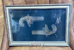 Rare Franklin Mint Pocket Derringers 24k Gold & Sterling Silver Silhouette Frame