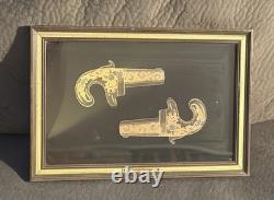 Rare Franklin Mint Pocket Derringers 24k Gold & Sterling Silver Silhouette Frame