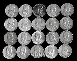 Roll (20 Coins) Franklin Half Dollars 90% Silver (1949-63) Lot B75