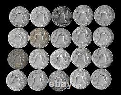 Roll (20 Coins) Franklin Half Dollars 90% Silver (1949-63) Lot B75