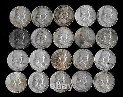 Roll (20) Franklin Half Dollars 90% Silver (worn/damaged/cull) Lot C64