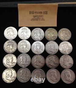 Roll Of (20) Silver Franklin Half Dollars No Reserve Auction