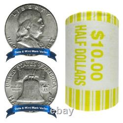 Roll of 20 $10 Face Value Full Dates 90% Silver Franklin Half Dollars