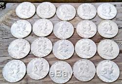 Roll of 20-Franklin Silver Half Dollars coins Better Than Average Lot, many UNC