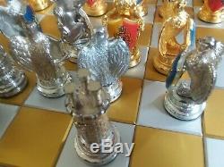 Royal Houses Of Britain Heraldic Chess Set 24k Gold & Silver 1982 Franklin Mint