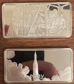 Set Of 5 Franklin Mint Air & Space Collection Silver Art Bars. 925 Silver With COA