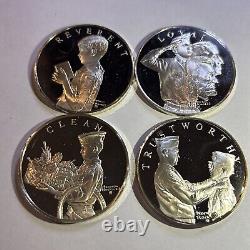 Set of 12-Franklin Mint/Norman Rockwell/Boy Scouts Sterling Silver Proof Medals