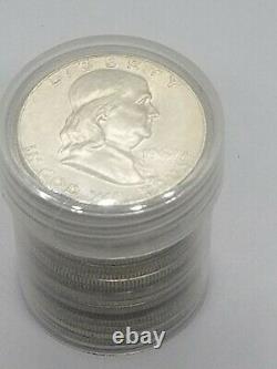 Silver Ben Franklin Half Dollar Roll 20 Coins 90% 1948-1963 $10 Face Value