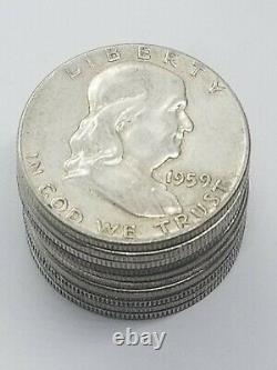 Silver Ben Franklin Half Dollar Roll 20 Coins 90% 1948-1963 $10 Face Value