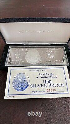 Silver Proof Franklin $100 Dollar 4-ounce Bar. 999 Fine In Box, COA