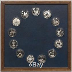 Solid sterling silver proof coins medals 13 original states in a Franklin Mint
