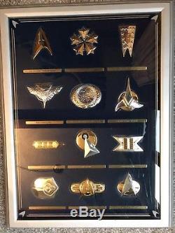 Star Trek Next Gen Collection Gold Silver Insignia Set Glass Case Franklin Mint