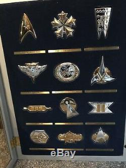 Star Trek Next Gen Collection Gold Silver Insignia Set Glass Case Franklin Mint