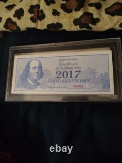 State Silver $100 bill. 999 Fine Silver The Federated Mint Ben Franklin one oz
