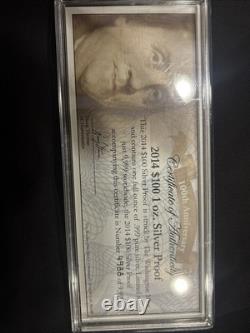 State Silver $100 bill. 999 Fine Silver The Federated Mint Ben Franklin one oz
