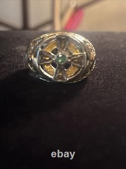 Sterling Silver Franklin Mint Celtic Cross Ring-925-size-10- Emerald Stone