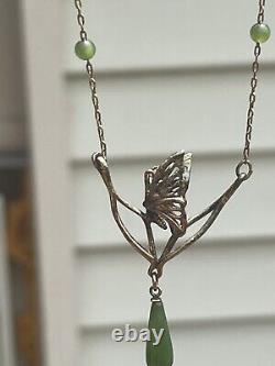 Sterling Silver Golden Butterfly Jade Pendant Franklin Mint By HANAE MORI NEW