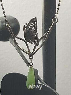 Sterling Silver Golden Butterfly Jade Pendant Franklin Mint By HANAE MORI NEW