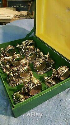 The Franklin Mint ANIMALS AT PLAY 1977 Sculptured Napkin Rings & Box Silver Plat