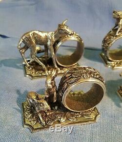 The Franklin Mint ANIMALS AT PLAY 1977 Sculptured Napkin Rings & Box Silver Plat