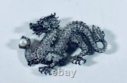 The Franklin Mint Sterling Silver Rhinestone The Year of the Dragon Brooch withBOX
