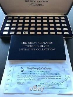 The Great Airplaines Sterling Silver Miniature Ingot Franklin Mint 50 pc. Set
