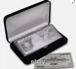 US Benjamin Franklin 100 Dollar Bill 4 Ounce. 999 Fine Silver Bullion Bar