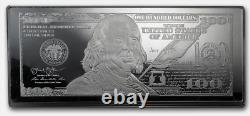 US Benjamin Franklin 100 Dollar Bill 4 Ounce. 999 Fine Silver Bullion Bar