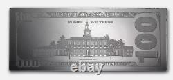 US Benjamin Franklin 100 Dollar Bill 4 Ounce. 999 Fine Silver Bullion Bar