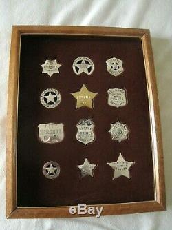 VINTAGE Case 80's Issue FRANKLIN MINT 12 Sterling Silver WESTERN LAWMAN Badges