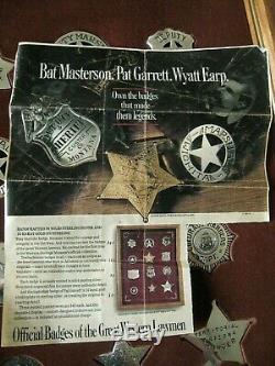 VINTAGE Case 80's Issue FRANKLIN MINT 12 Sterling Silver WESTERN LAWMAN Badges