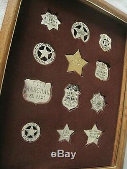 VINTAGE Case 80's Issue FRANKLIN MINT 12 Sterling Silver WESTERN LAWMAN Badges