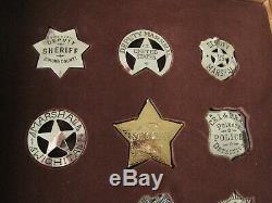 VINTAGE Case 80's Issue FRANKLIN MINT 12 Sterling Silver WESTERN LAWMAN Badges