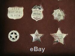 VINTAGE Case 80's Issue FRANKLIN MINT 12 Sterling Silver WESTERN LAWMAN Badges