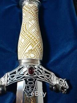 Viking Dragon Head Dagger Franklin Mint Collector Knife in Case COA Silver Gold