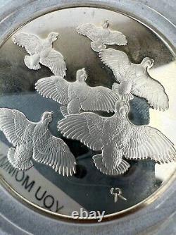 Vintage 1971 Franklin Mint Quail No. 24 Sterling Silver Hunting Round Proof Medal