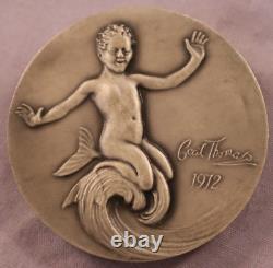 Vintage Cecil Thomas y Mermaid Boy Franklin Mint 1972 Sterling Silver Medal