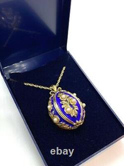 Vintage FRANKLIN MINT Faberge Enamel & Pearl Silver Egg Watch Pendant Necklace